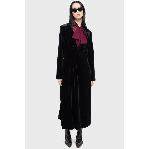 Killstar Womens Shadowborne Coat Sz XL Black Velvet Maxi Full Length Goth NWT - Picture 6 of 13